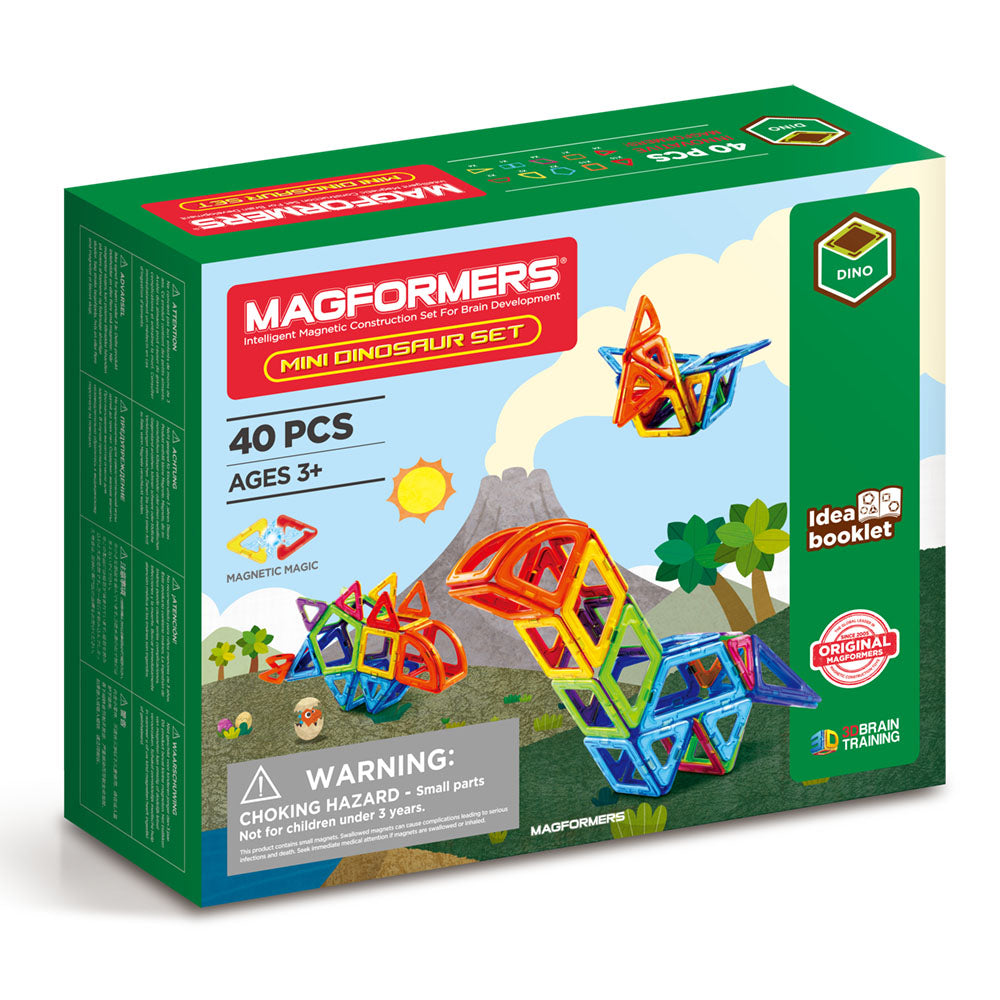 Joc magnetic de constructie Magformers Mini Dinosaur Set - Dinozauri, 40 piese