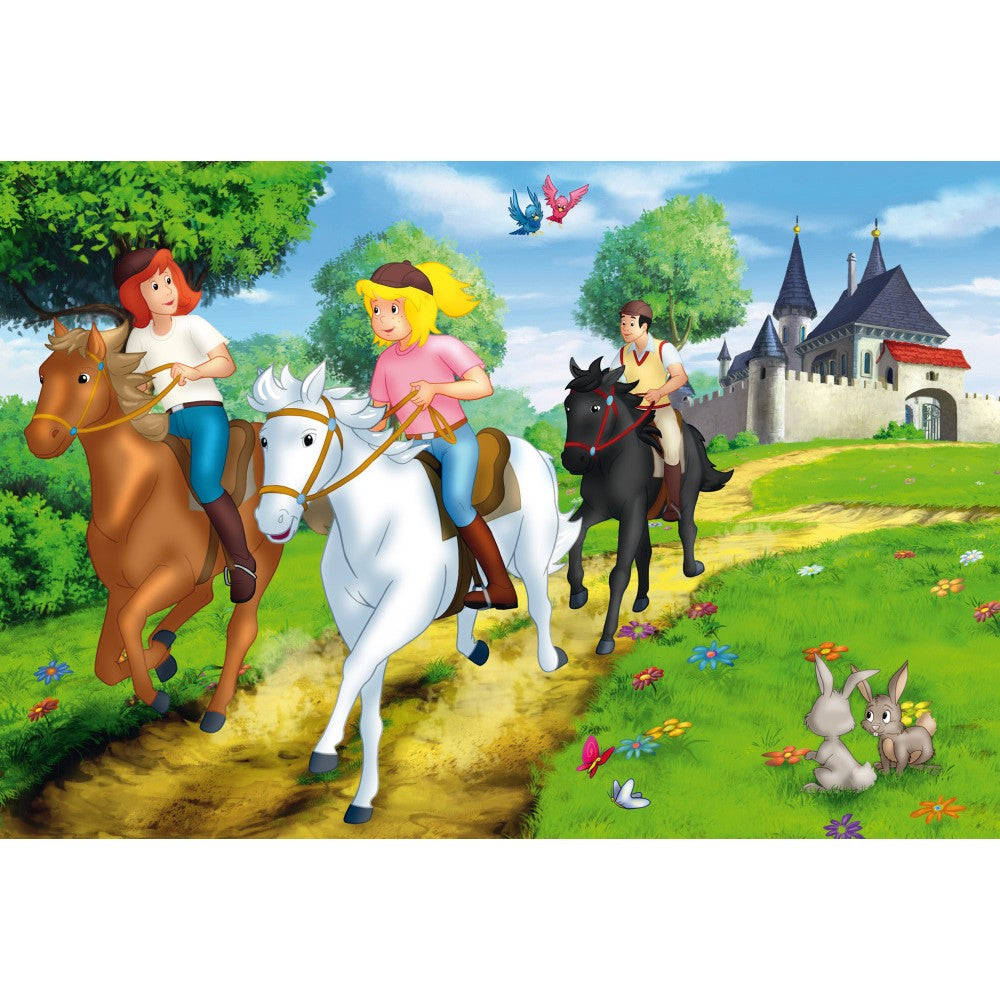 Imagine Puzzle Schmidt: Bibi & Tina - Bibi & Tina, Set de 2 x 100 piese si 2 x 150 piese + Bonus: cufar metalic