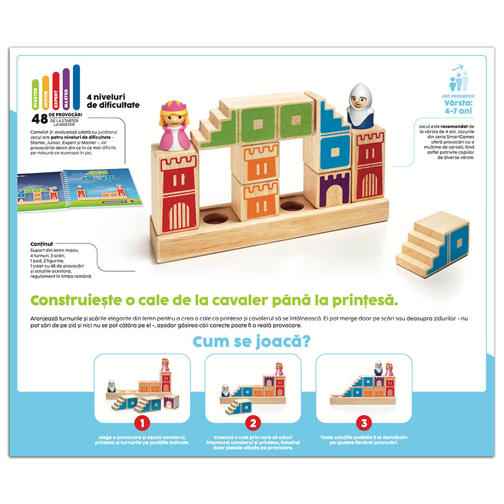 Smart Games - Camelot Jr., logikai játék 48 kihívással, 4+ éves, font kiadás. ROMÁN