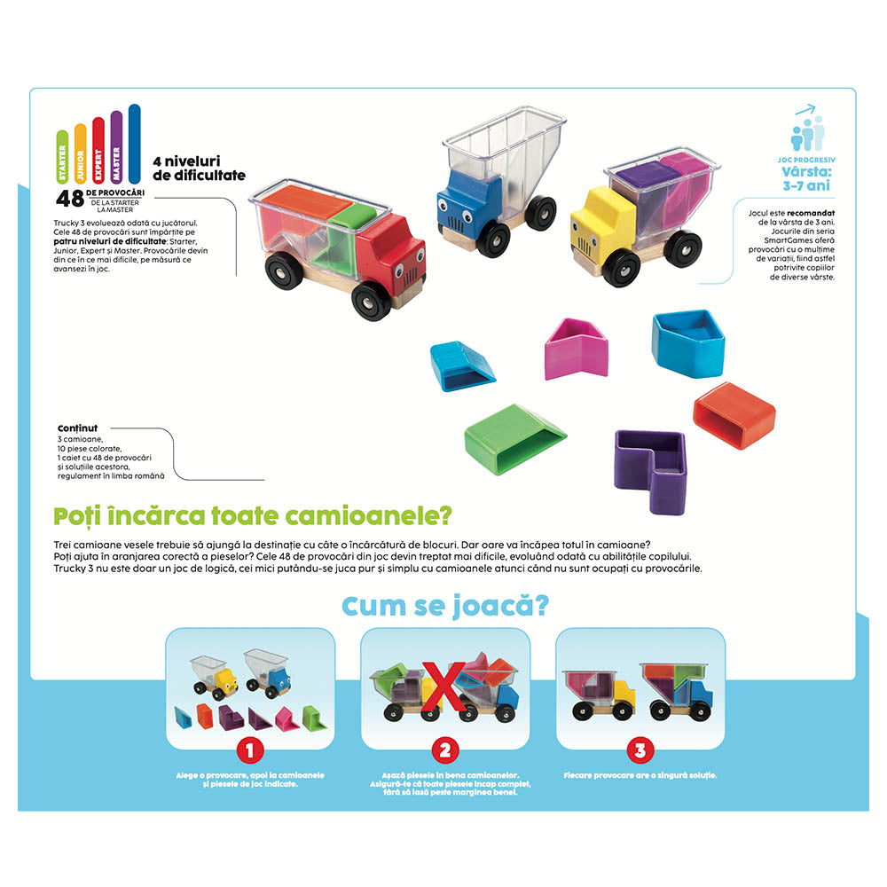 Smart Games - Trucky 3, joc de logica cu 48 de provocari, 3+ ani, editie lb. Romana