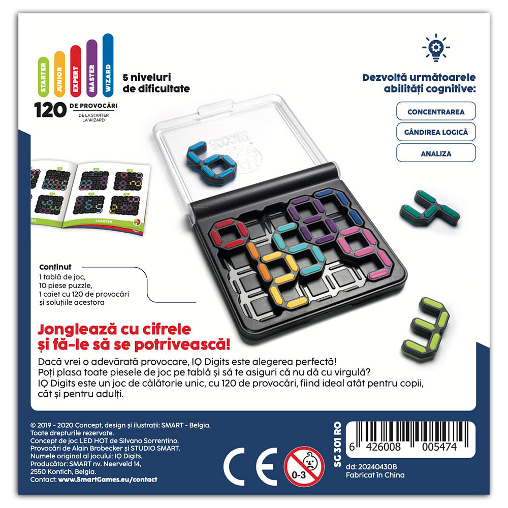Smart Games - IQ Digits, logikai játék 120 kihívással, 7 év feletti, font kiadás. román