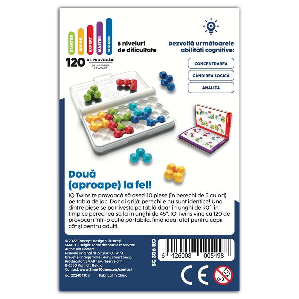 Smart Games - IQ Twins, logikai játék 120 kihívással, 7 év feletti, font kiadás. román