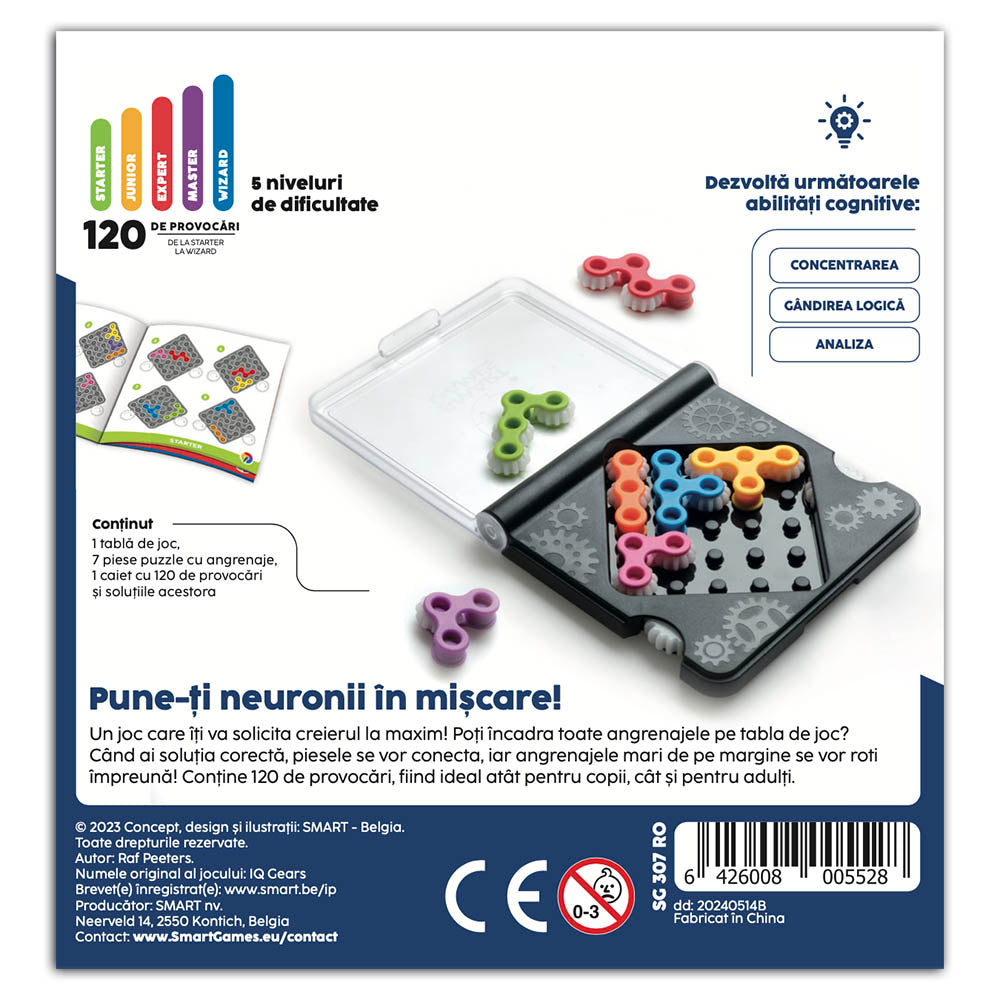 Smart Games – IQ Gears, logikai játék 120 kihívással, 7 év feletti, font kiadás. román