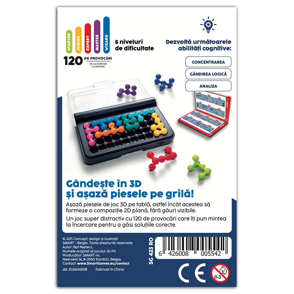 Smart Games - IQ Fit, logikai játék 120 kihívással, 6 év feletti, font kiadás. román