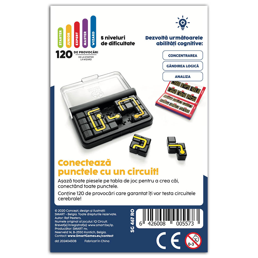 Smart Games - IQ Circuit, logikai játék 120 kihívással, 8 év feletti, font kiadás. román