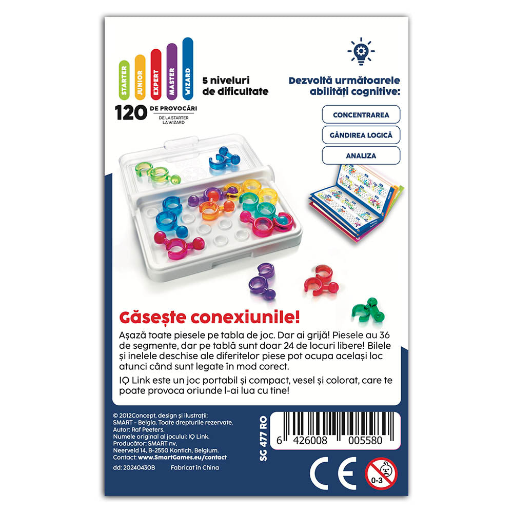 Smart Games - IQ Link, logikai játék 120 kihívással, 8 év feletti, font kiadás. román