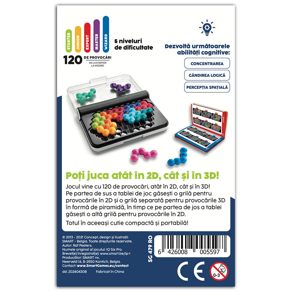 Smart Games - IQ Six Pro, logikai játék 120 kihívással, 8 év feletti, font kiadás. román