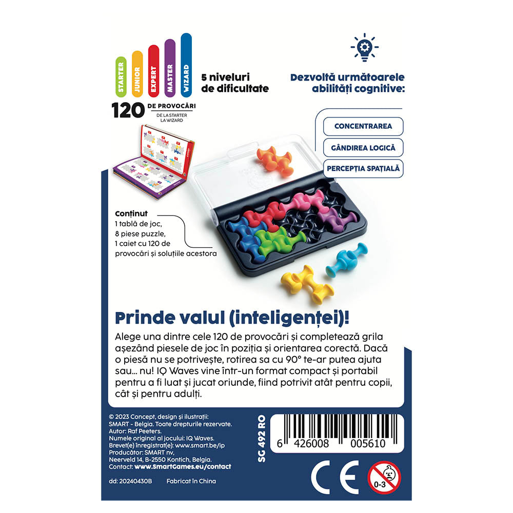 Smart Games - IQ Waves, joc de logica cu 120 de provocari, 6+ ani, editie lb. Romana