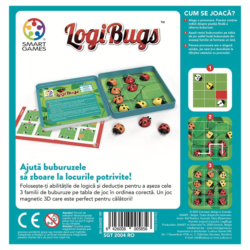Smart Games - Logibugs, joc de logica cu 48 de provocari, 6+ ani, editie lb. Romana