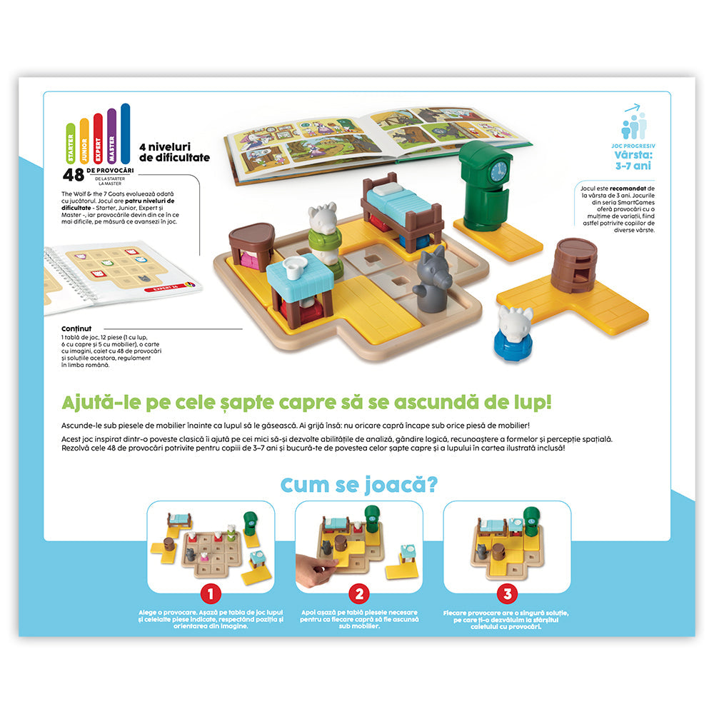 Smart Games - The Wolf & The 7 Goats - Deluxe, joc de logica cu 48 de provocari, 3+ ani, editie lb. Romana
