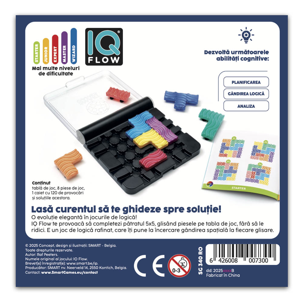 Smart Games - IQ Flow, joc de logica cu 120 de provocari, 7+ ani, editie lb. romana