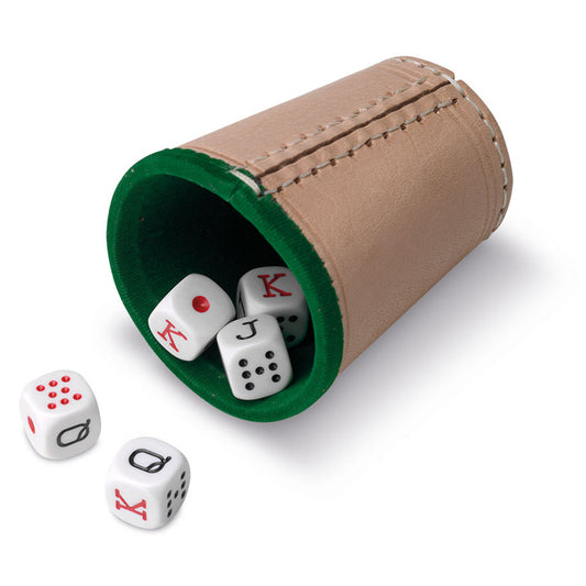 Imagine Poker cu zaruri Cayro, cu pahar din piele naturala si 5 zaruri de 16mm