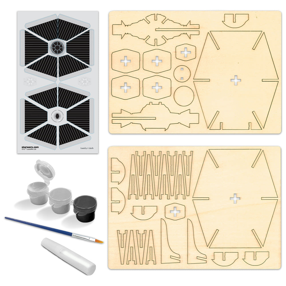 Imagine - Macheta de asamblat, Wood WorX - Star Wars - Tie Fighter, cu 30+ piese din lemn + vopsea, pensula si adeziv inclus