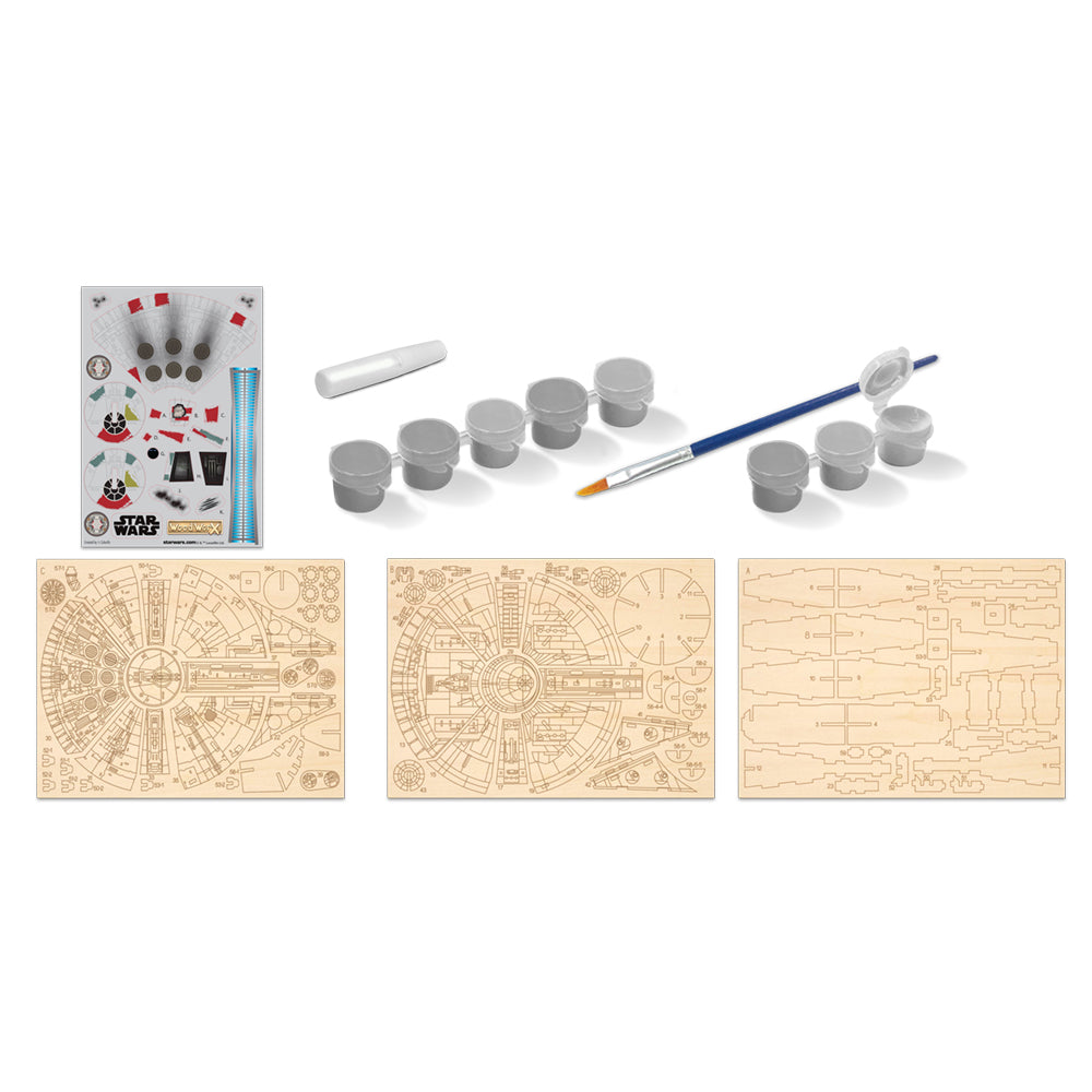 Imagine - Macheta de asamblat, Wood WorX - Star Wars - Millennium Falcon, cu 80+ piese din lemn + vopsea, pensula si adeziv inclus