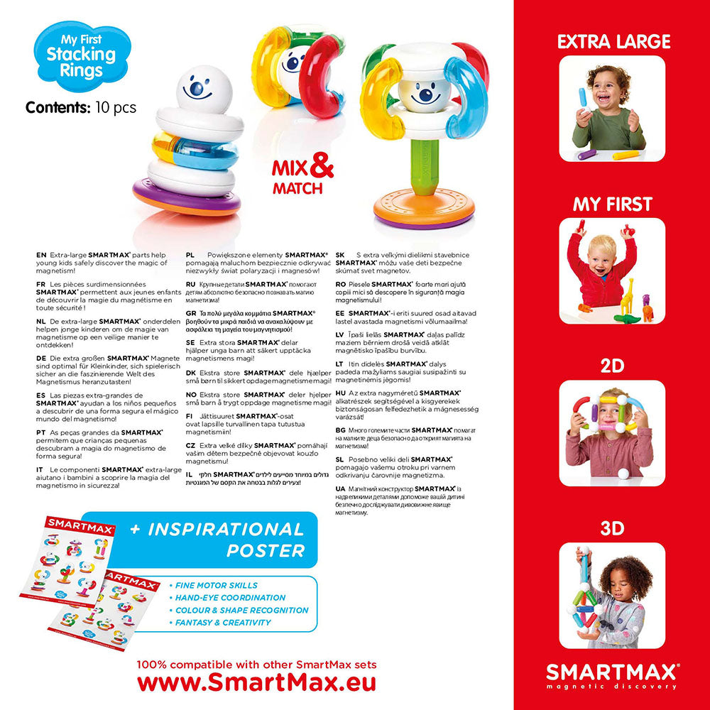 Smart Max mágneses játék, My First Stacking Rings, My first tower with rings, 10 db
