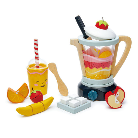 Imagine Blender pentru fructe, din lemn premium - Fruity Blender - 22 piese, pahar, fructe și cuburi de gheață - Tender Leaf Toys