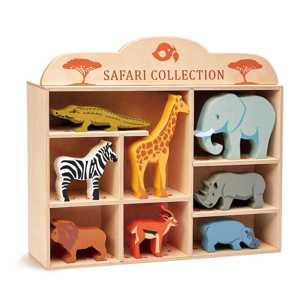 Imagine Animalute savana pe raft, din lemn premium - Safari Collection - 8 piese - TL8475