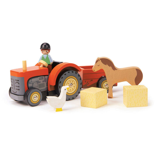 Imagine Tractorul cu remorca, din lemn premium - Farmyard Tractor - 7 piese - TL8485