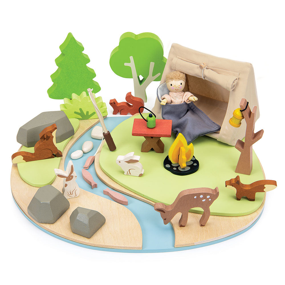 Set de joaca camping in natura, din lemn premium - Wildlife Camping Playset - TL8489