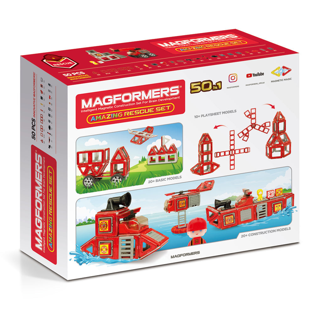 Magformers Amazing Rescue Set - Tűzoltóállomás mágneses építőkészlet, 50 db