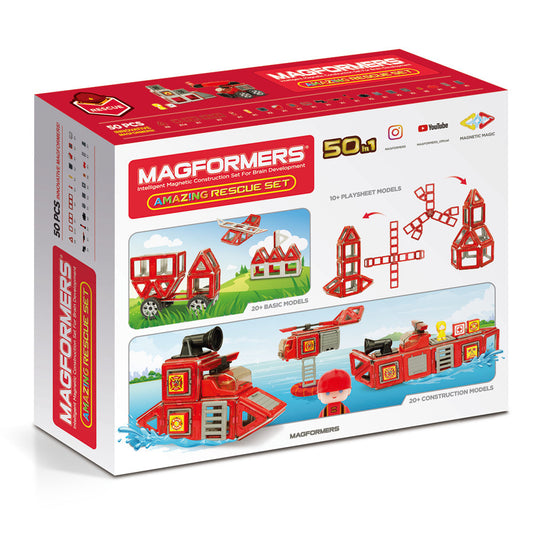 Magformers Amazing Rescue Set - Tűzoltóállomás mágneses építőkészlet, 50 db
