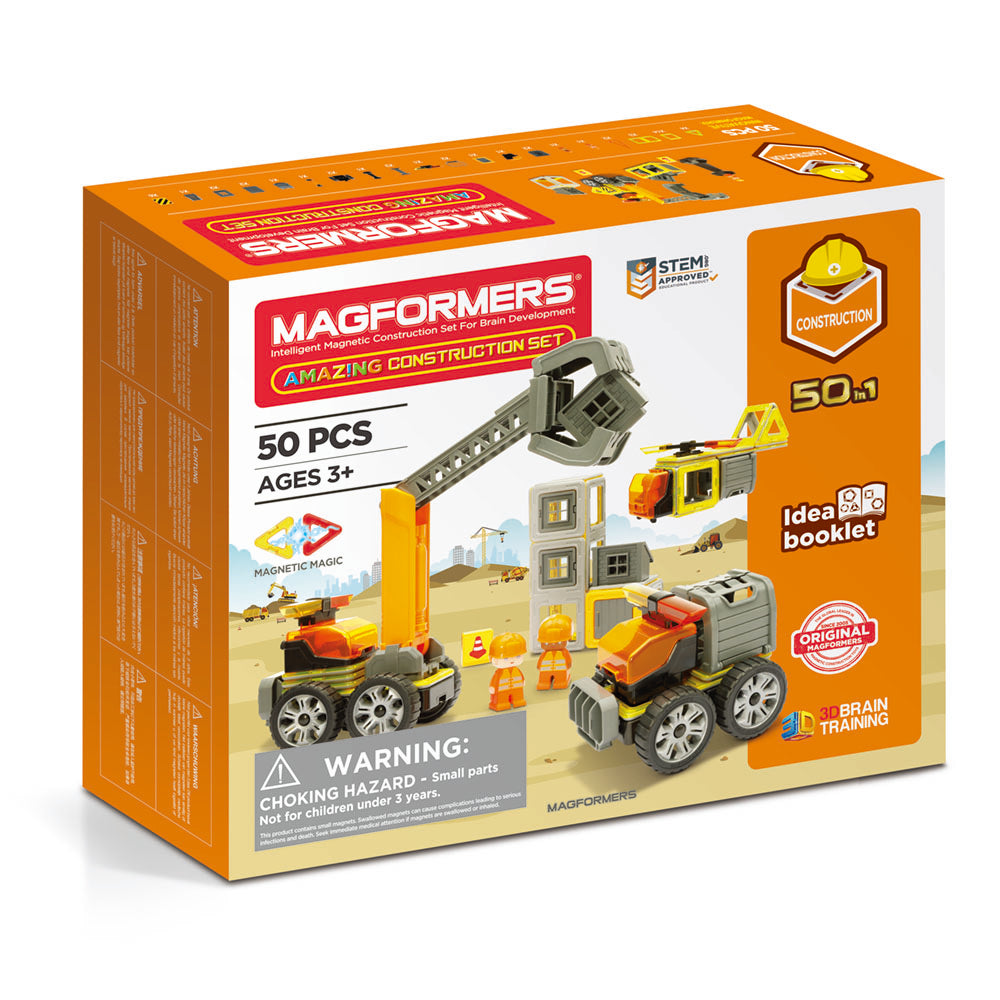 Joc magnetic de constructie Magformers Amazing Construction Set - Utilaje de constructii, 50 piese