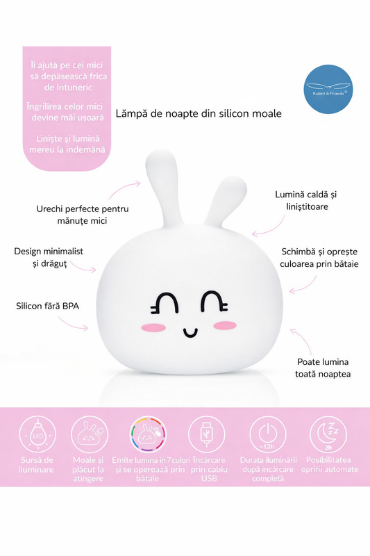 Lampă de veghe Sweet Bunny din silicon – Rabbit & Friends, lumină multicoloră pentru camera copilului