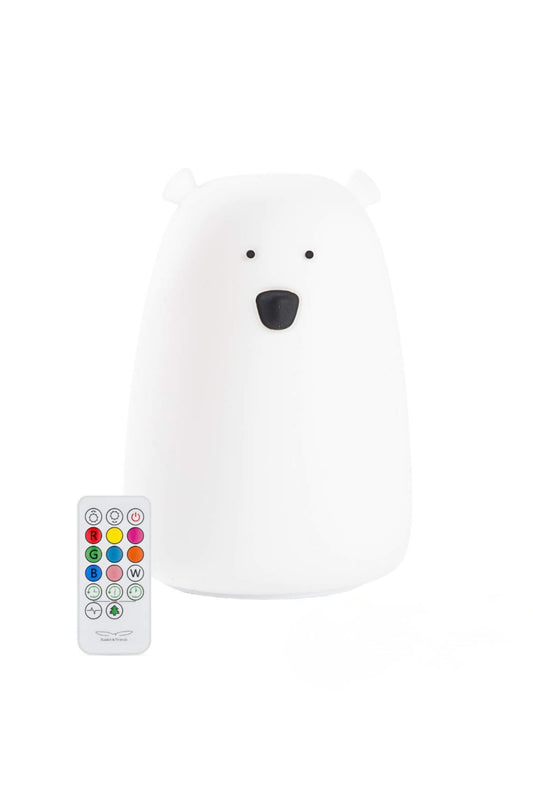 Lampă de veghe Big Bear cu telecomandă Rabbit & Friends – Silicon, 7 culori LED, Alb