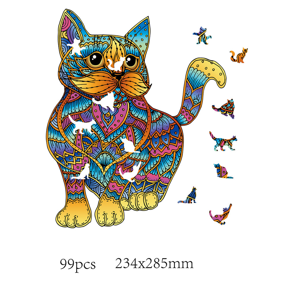 Imagine Puzzle din lemn multicolorat - Pisica, 99 piese
