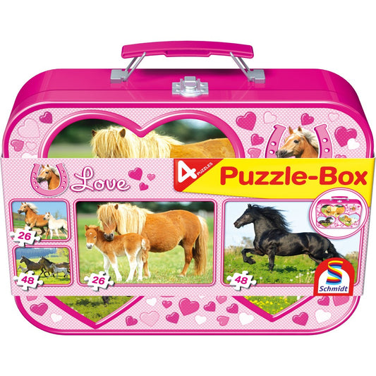 Imagine Puzzle Schmidt: Cai, Set de 2 x 26 piese si 2 x 48 piese + Bonus: cufar metalic