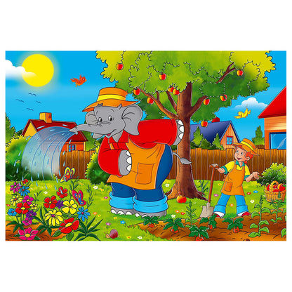 Imagine Puzzle Schmidt: Benjamin Blümchen - Elefantul Benjamin, Set de 2 x 26 piese si 2 x 48 piese + Bonus: cufar metalic