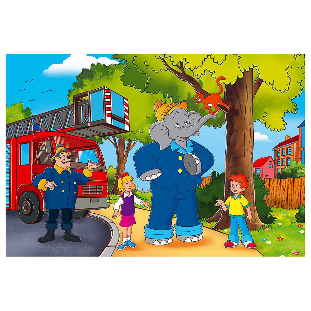 Imagine Puzzle Schmidt: Benjamin Blümchen - Elefantul Benjamin, Set de 2 x 26 piese si 2 x 48 piese + Bonus: cufar metalic