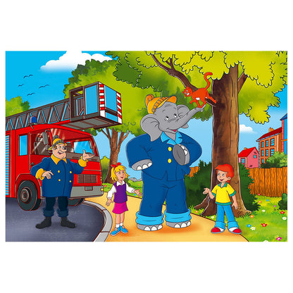 Imagine Puzzle Schmidt: Benjamin Blümchen - Elefantul Benjamin, Set de 2 x 26 piese si 2 x 48 piese + Bonus: cufar metalic