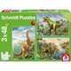 Imagine Puzzle Schmidt: Aventurile dinozaurilor, Set de 3 x 48 piese + Cadou: poster