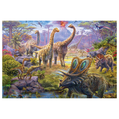 Imagine Puzzle Schmidt: Dinozauri, Set de 2 x 60 piese si 2 x 100 piese + Bonus: cufar metalic