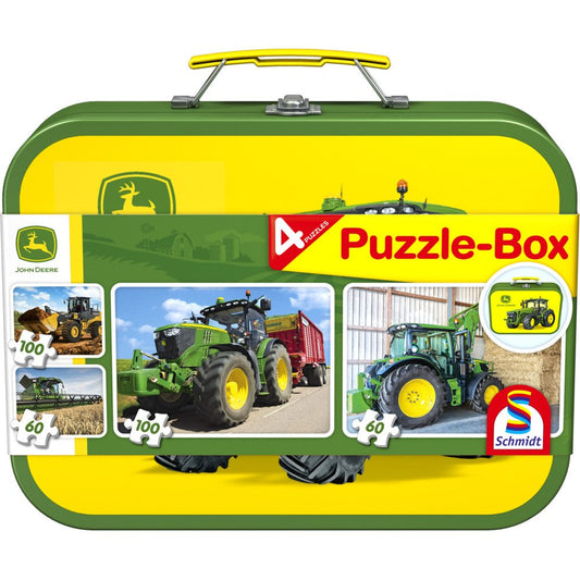 Imagine Puzzle Schmidt: John Deere - John Deere,  Set de 2 x 60 piese si 2 x 100 piese + Bonus: cufar metalic