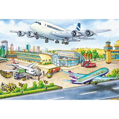 Imagine Puzzle Schmidt: Mijloace de transport, Set de 2 x 26 piese si 2 x 48 piese + Bonus: cufar metalic