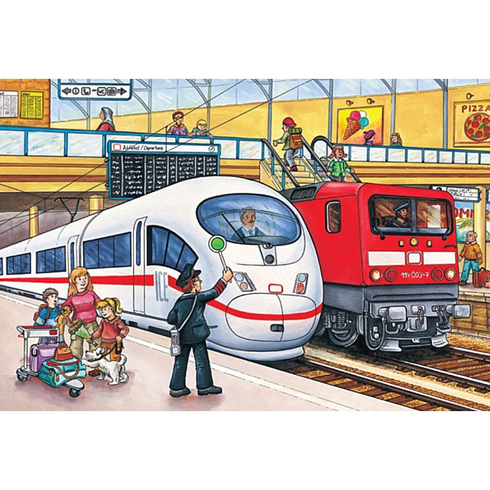 Imagine Puzzle Schmidt: Mijloace de transport, Set de 2 x 26 piese si 2 x 48 piese + Bonus: cufar metalic