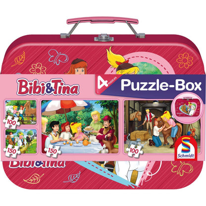 Imagine Puzzle Schmidt: Bibi & Tina - Bibi & Tina, Set de 2 x 100 piese si 2 x 150 piese + Bonus: cufar metalic
