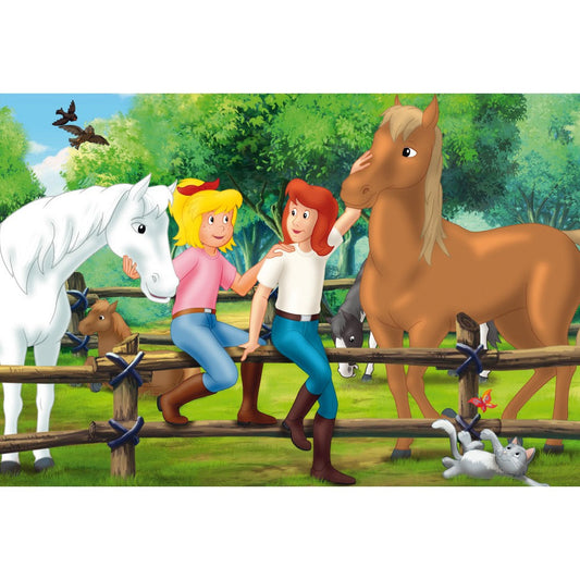 Imagine Puzzle Schmidt: Bibi & Tina - Bibi & Tina, Set de 2 x 100 piese si 2 x 150 piese + Bonus: cufar metalic