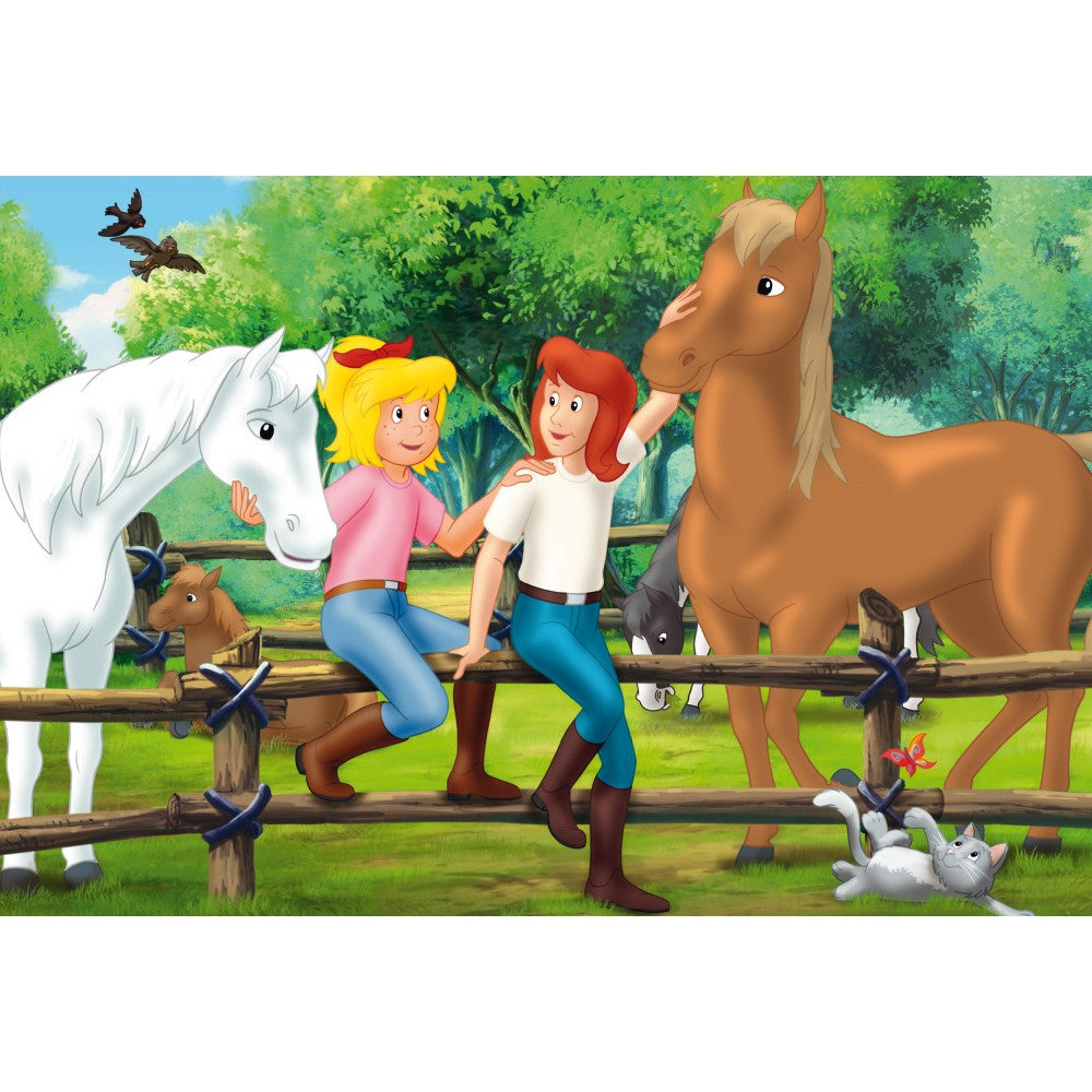 Imagine Puzzle Schmidt: Bibi & Tina - Bibi & Tina, Set de 2 x 100 piese si 2 x 150 piese + Bonus: cufar metalic