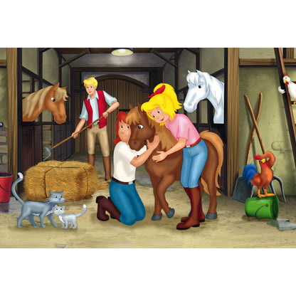 Imagine Puzzle Schmidt: Bibi & Tina - Bibi & Tina, Set de 2 x 100 piese si 2 x 150 piese + Bonus: cufar metalic