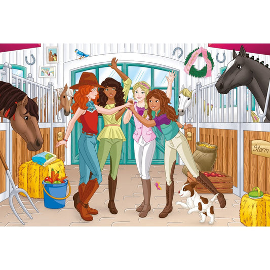 Imagine Puzzle Schmidt: Schleich - Horse Club,  Set de 2 x 60 piese si 2 x 100 piese + Bonus: cufar metalic