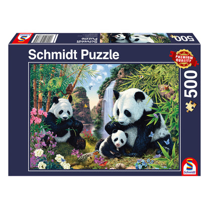 Imagine Puzzle Schmidt: Familia panda la cascada, 500 piese