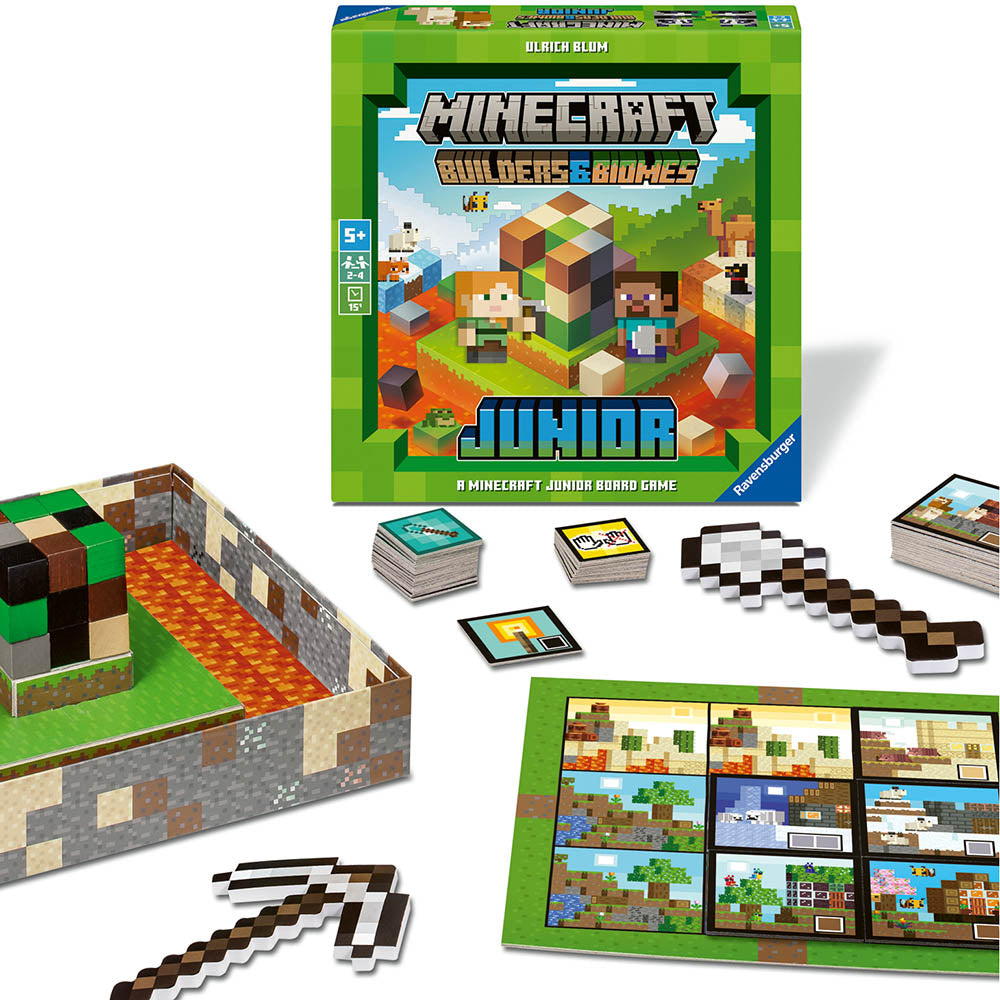 Minecraft Builders & Biomes Junior, joc de societate pentru copii de la 5 ani, Ravensburger, multilingv incl. RO