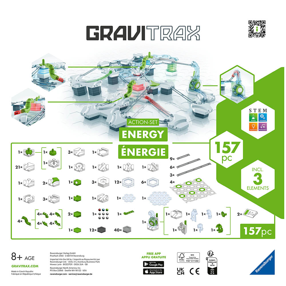 Joc de constructie Gravitrax Action Set Energy, set de baza cu 157 piese, multilingv incl. RO
