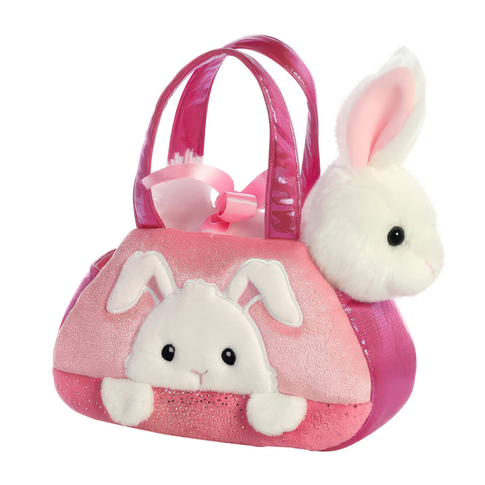 Set geanta pentru copii cu jucarie de plus Fancy Pals, 2 in 1, iepure alb, geanta roz. 20 cm