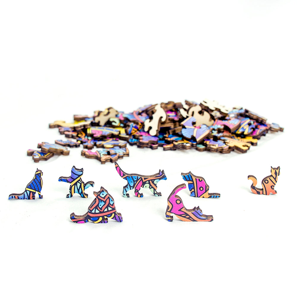 Imagine Puzzle din lemn multicolorat - Pisica, 99 piese