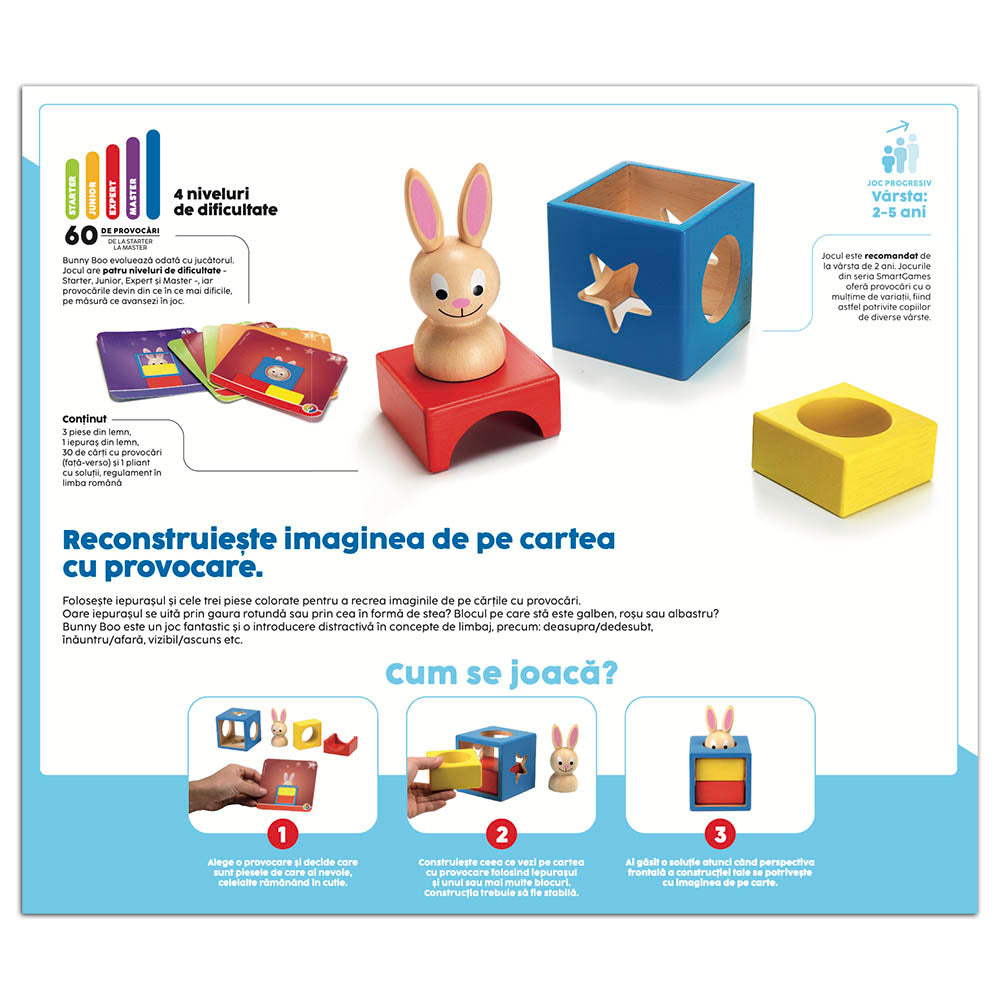 Smart Games - Bunny Boo, logikai játék 60 kihívással, 2+ év, lb kiadás. román