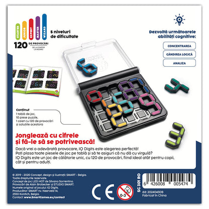 Smart Games - IQ Digits, joc de logica cu 120 de provocari, 7+ ani, editie lb. Romana